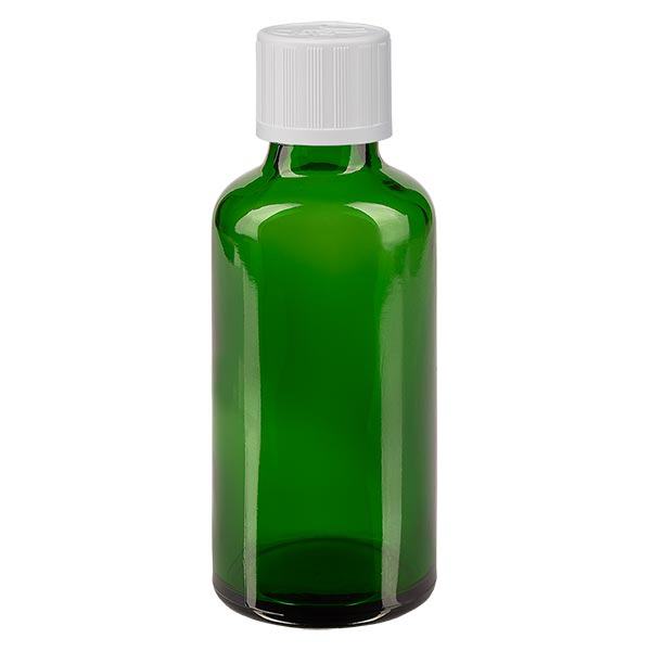 Apoteksflaska grön 50ml dropplock vit barnskyddande standard Apoteksflaska grön 50ml dropplock vit barnskyddande standard