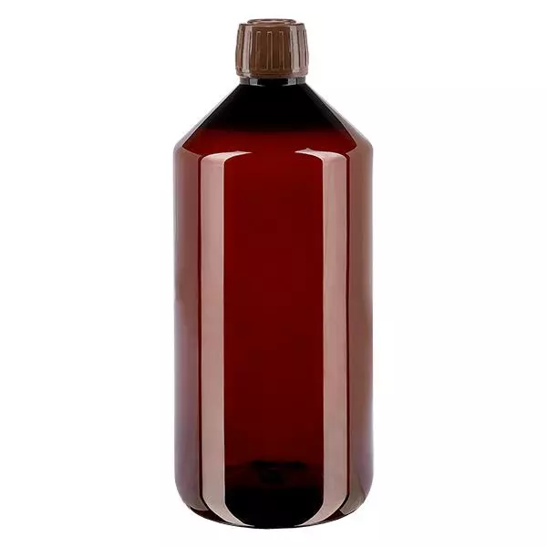 PET-flaska 1000ml med brunt säkerhetslock PET-flaska 1000ml med brunt säkerhetslock