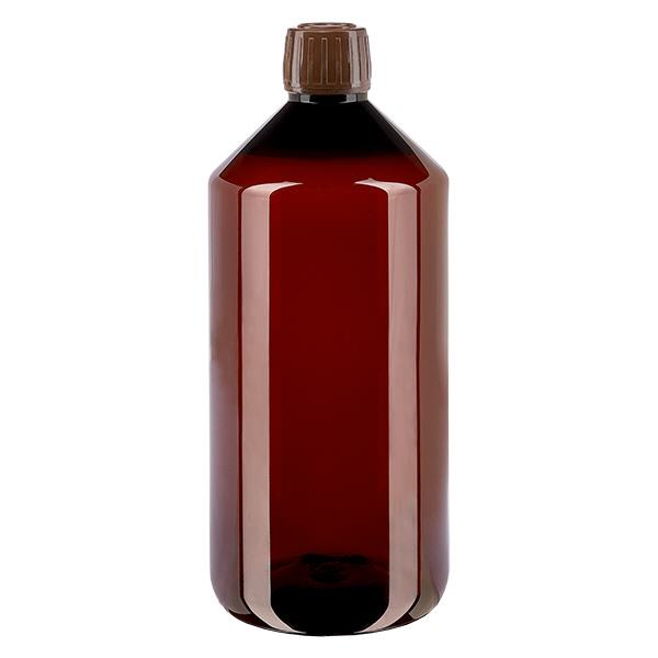 PET-flaska 1000ml med brunt säkerhetslock PET-flaska 1000ml med brunt säkerhetslock