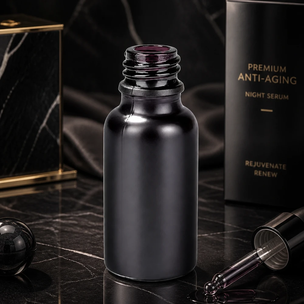 20ml apoteksflaska BlackLine UT18/20 UNiTWIST 20 ml BlackLine apoteksflaska UT18/20 med elegant svart glasdesign för premiumkosmetika