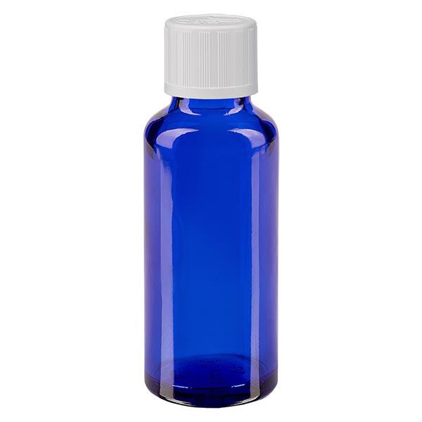 Apoteksflaska blå 30ml droppflaska vit barnskyddande standard Apoteksflaska blå 30ml droppflaska vit barnskyddande standard