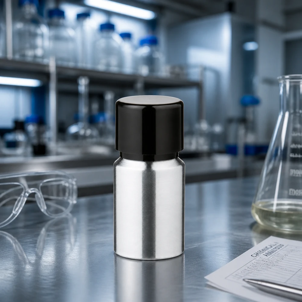 10 ml flaska i polerad aluminium med skruvkork Kompakt 10 ml aluminiumflaska med elegant design, perfekt för laboratorier och farmaceutiska tillämpningar