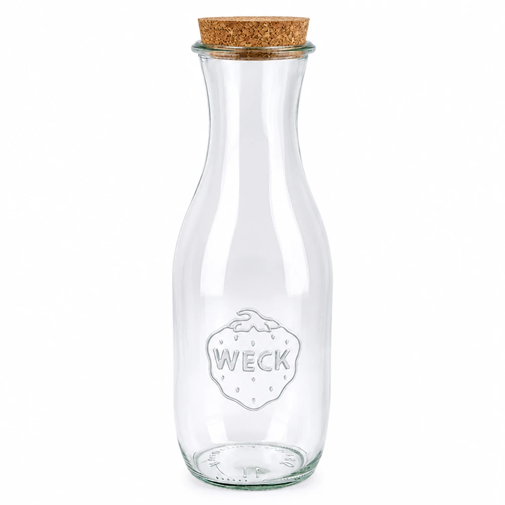 1062ml juiceflaska WECK RR60 med kork naturell WECK juiceflaska 1062ml RR60 av glas med naturlig korkförslutning för drycker och förvaring