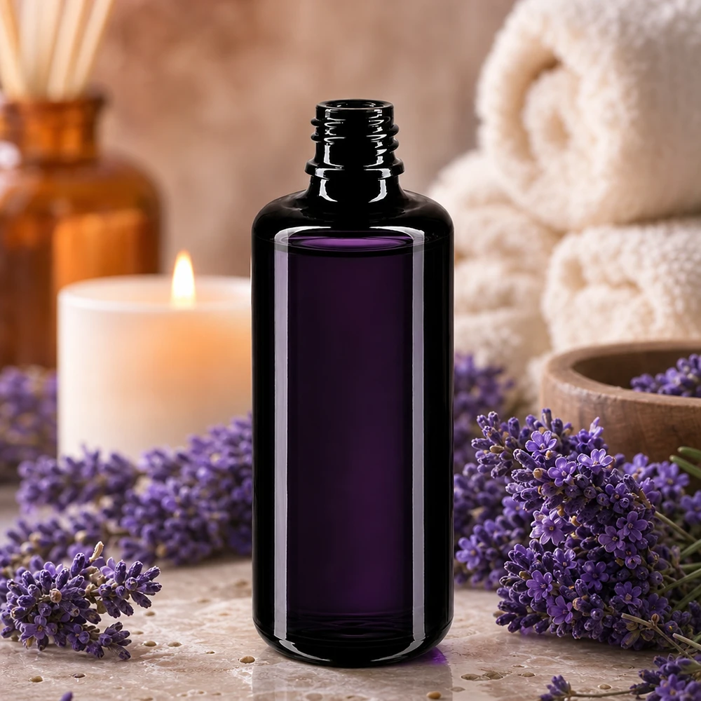 Flaska i violett glas 100ml DIN 18 (Mironglas) 100ml Miron violett droppflaska av glas Orion i djup violett för skydd av ljuskänsliga ämnen