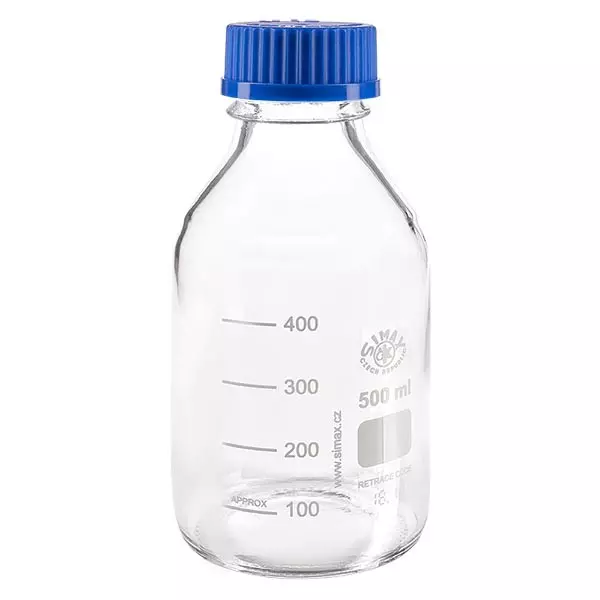 Gängad laboratorieflaska 500ml med lock, borosilikat