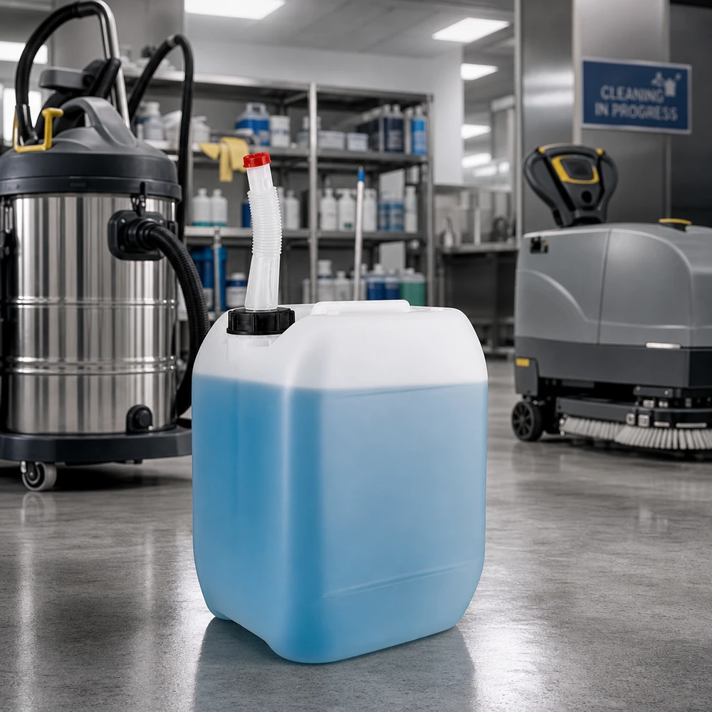 10 liter Dunk med Flex utloppsrör Blå 10-liters rengöringsdunk med flexibelt utloppsrör för professionell lokalrengöring