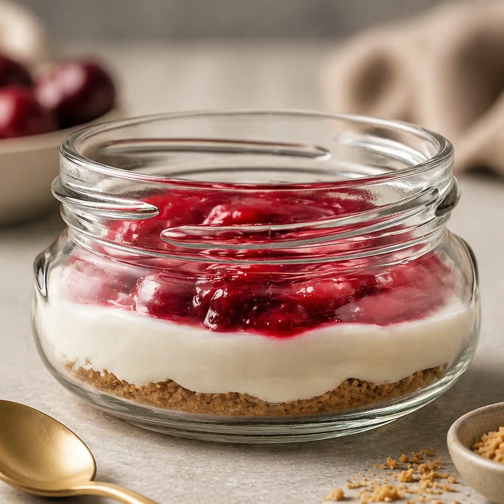 120ml terrinburk utan lock (TO70) UNiTWIST UNiTWIST Terrina120 terringlas 120ml fyllt med dessert - rött fruktlager på vit grädde och kexbotten