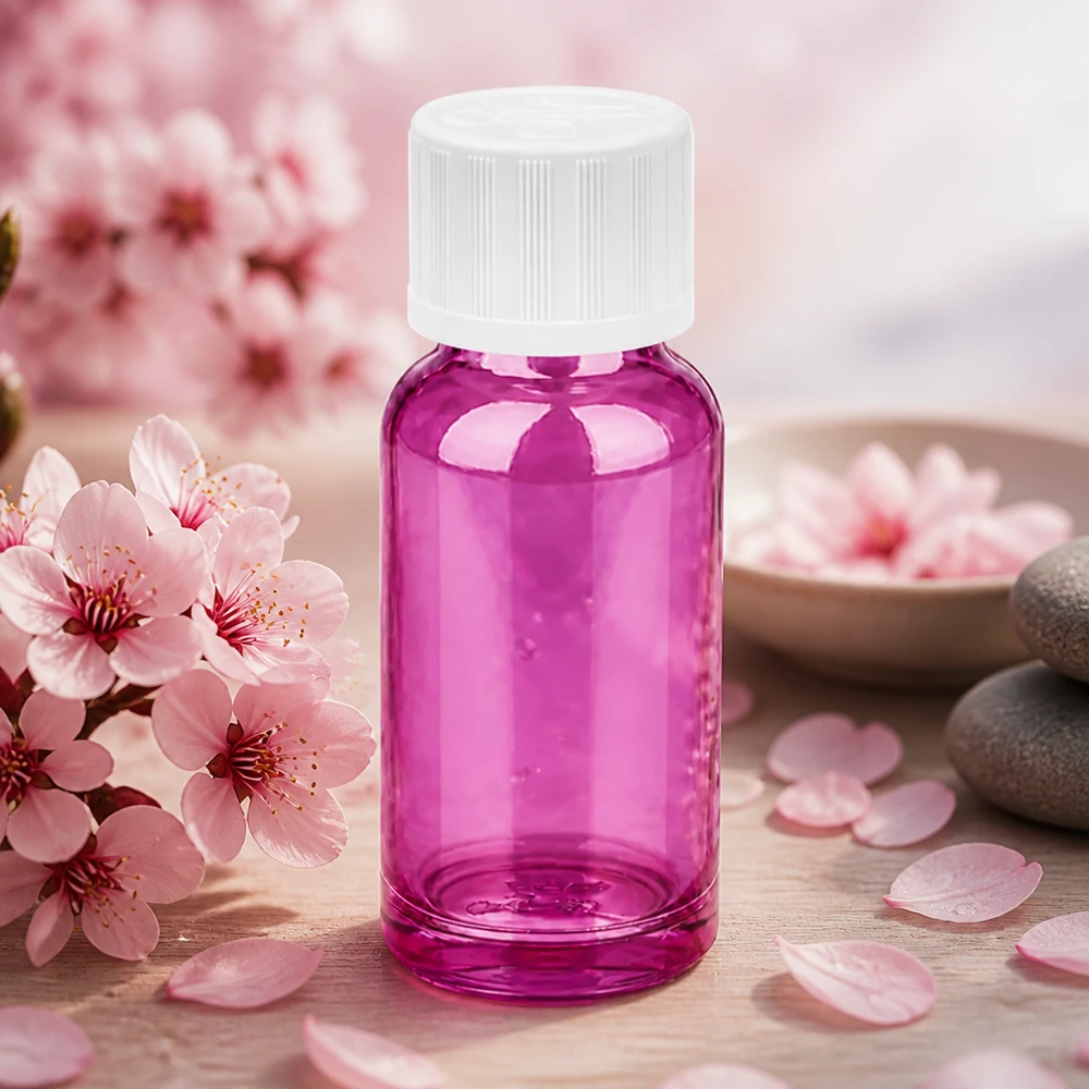 Kompakt 20 ml droppflaska i rosa med STD KiSi-lock för aromaterapitillämpningar