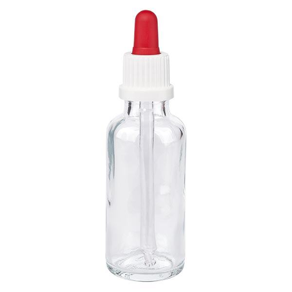 Apoteksflaska klar 30 ml pipett vit/röd med manipulationsskyddad förslutning Apoteksflaska klar 30 ml pipett vit/röd med manipulationsskyddad förslutning