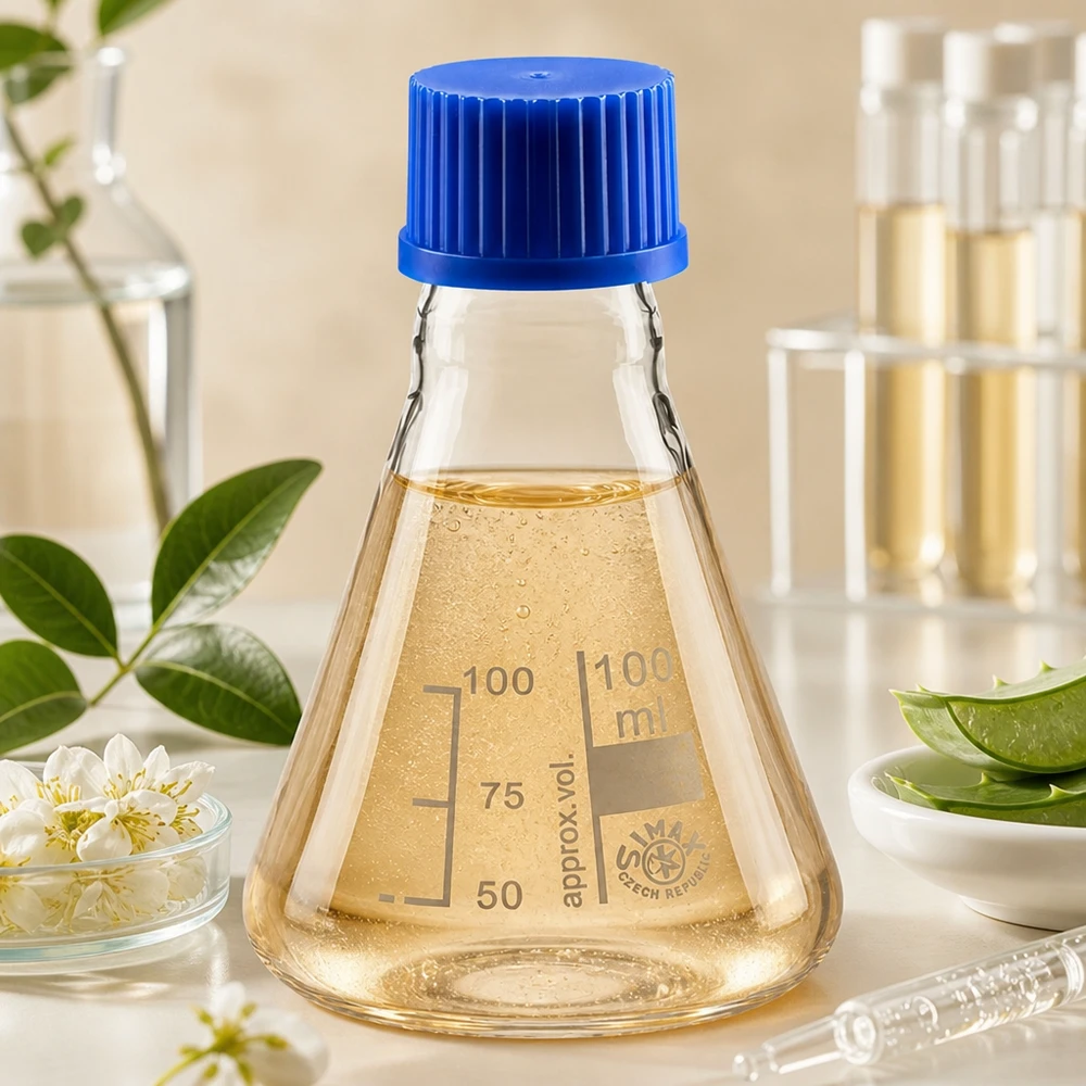 Erlenmeyerkolv 100ml med skruvkork Erlenmeyerkolv 100 ml med blått skruvlock för säker förvaring av vätskor