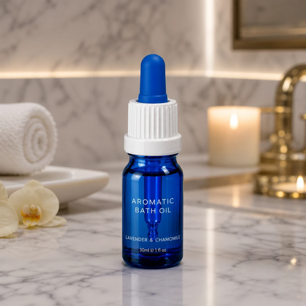 5ml Pipettflaska vit/blå med manipuleringssäkert lock BlueLine UT18/5 Elegant 5 ml BlueLine pipettflaska med vitt lock för aromaterapioljor och essenser