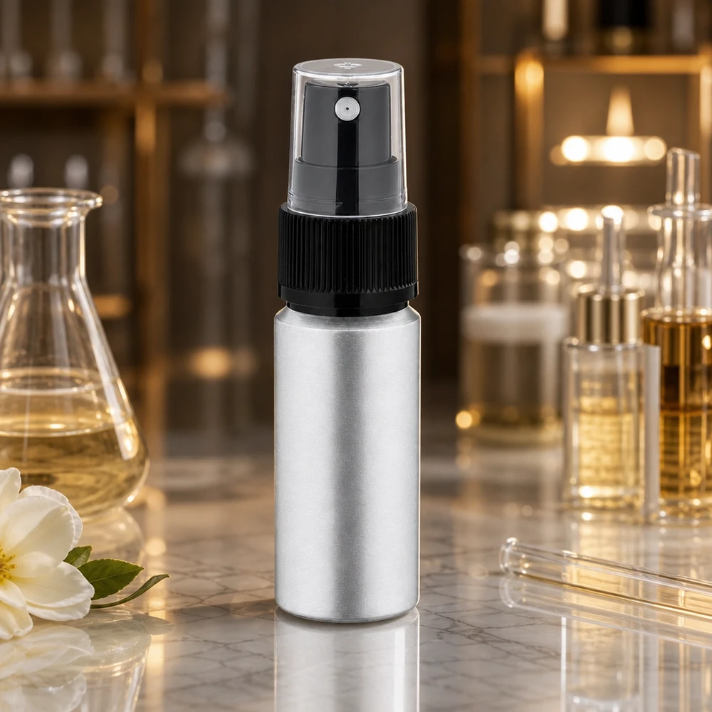 20ml flaska i betad aluminium med atomiserare Elegant 20 ml aluminiumflaska med transparent sprayhuvud för professionell kosmetikaproduktion