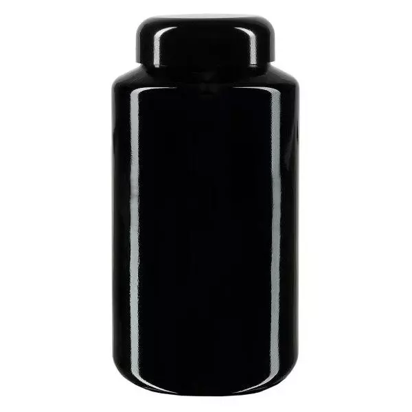 Bredhalsad burk i violett glas 500 ml, med svart lock Bredhalsad burk i violett glas 500 ml, med svart lock