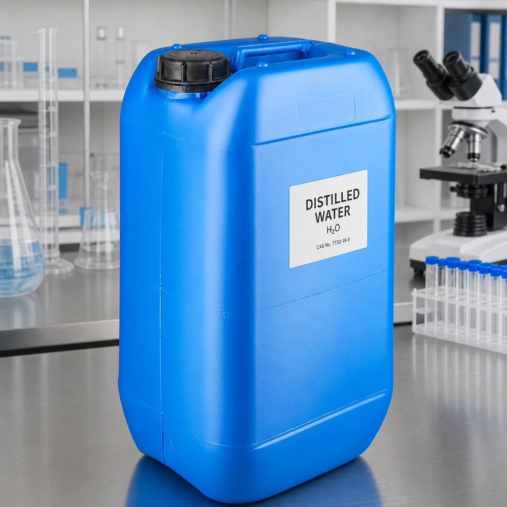 Dunk 15 liter blå med skruvlock och säkerhetslock Livsmedelsgodkänd 15-litersdunk, blå, med OV-lock för destillerat vatten i laboratoriet