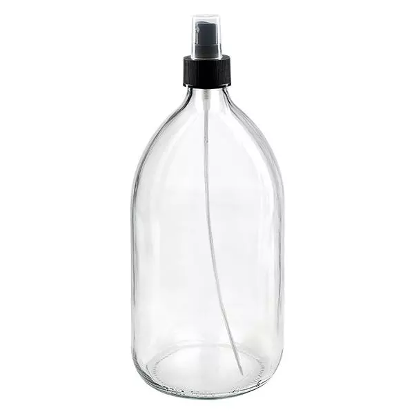 1000ml medicinflaska klar, pumpförstärkare svart ApoGlas 1000ml medicinflaska klar, pumpförstärkare svart ApoGlas