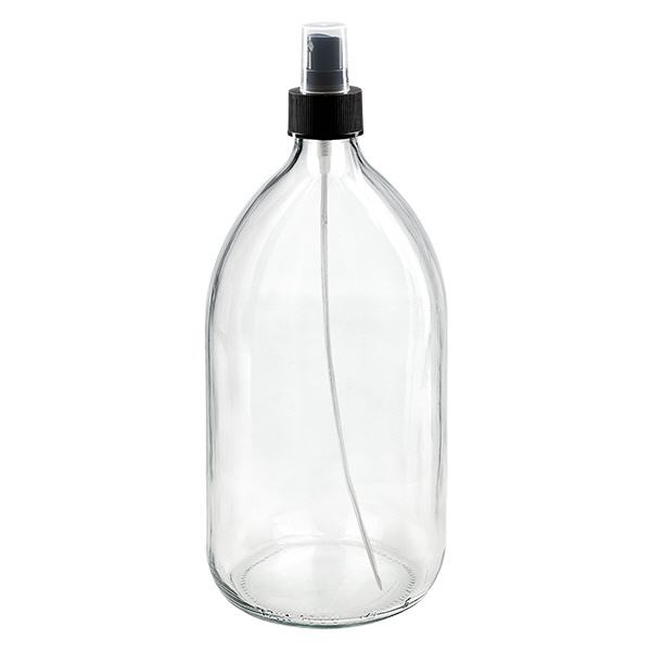 1000ml medicinflaska klar, pumpförstärkare svart ApoGlas