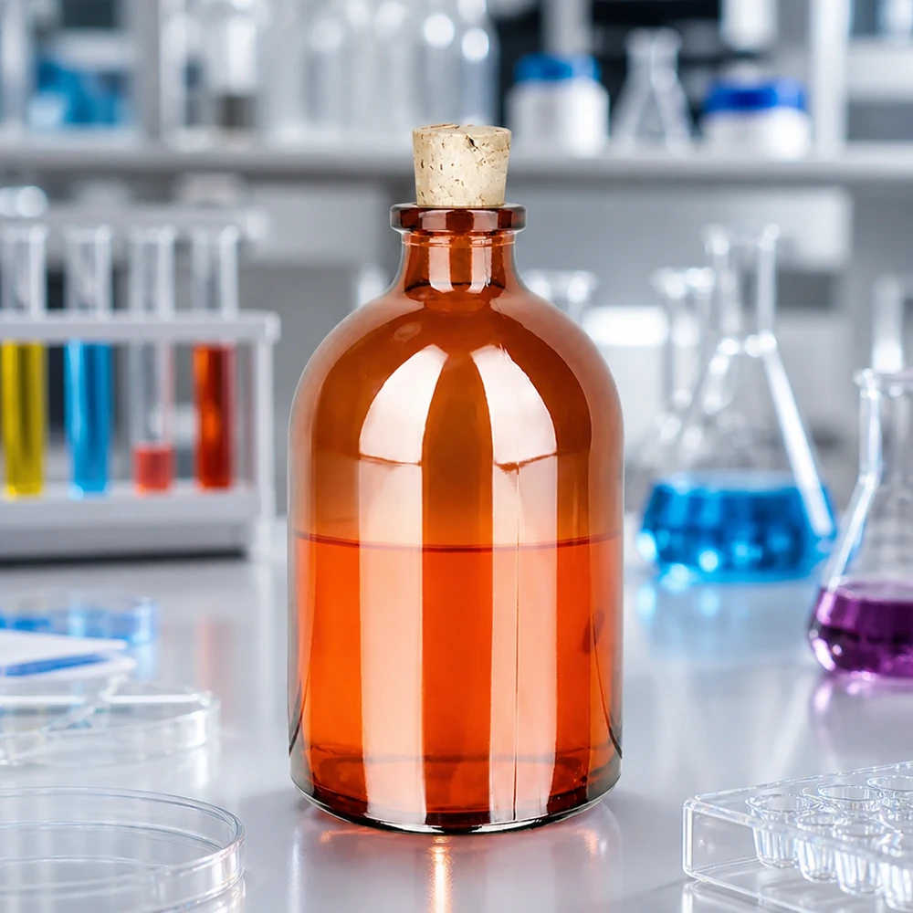 Bärnstensfärgad glasflaska 100ml med kork 11/14mm Klassische Apothekerflasche aus Braunglas 100ml mit herausnehmbarem Naturkorken 11/14mm