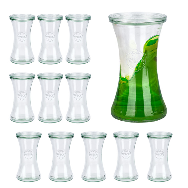 Set med 12 Weck-burkar delikatessburkar 200 ml med 12 glaslock