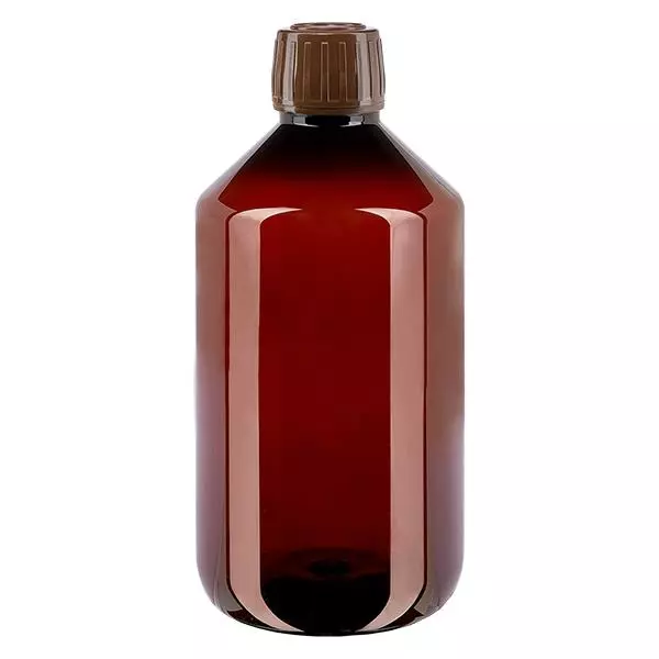 PET-flaska 500ml med brunt säkerhetslock PET-flaska 500ml med brunt säkerhetslock