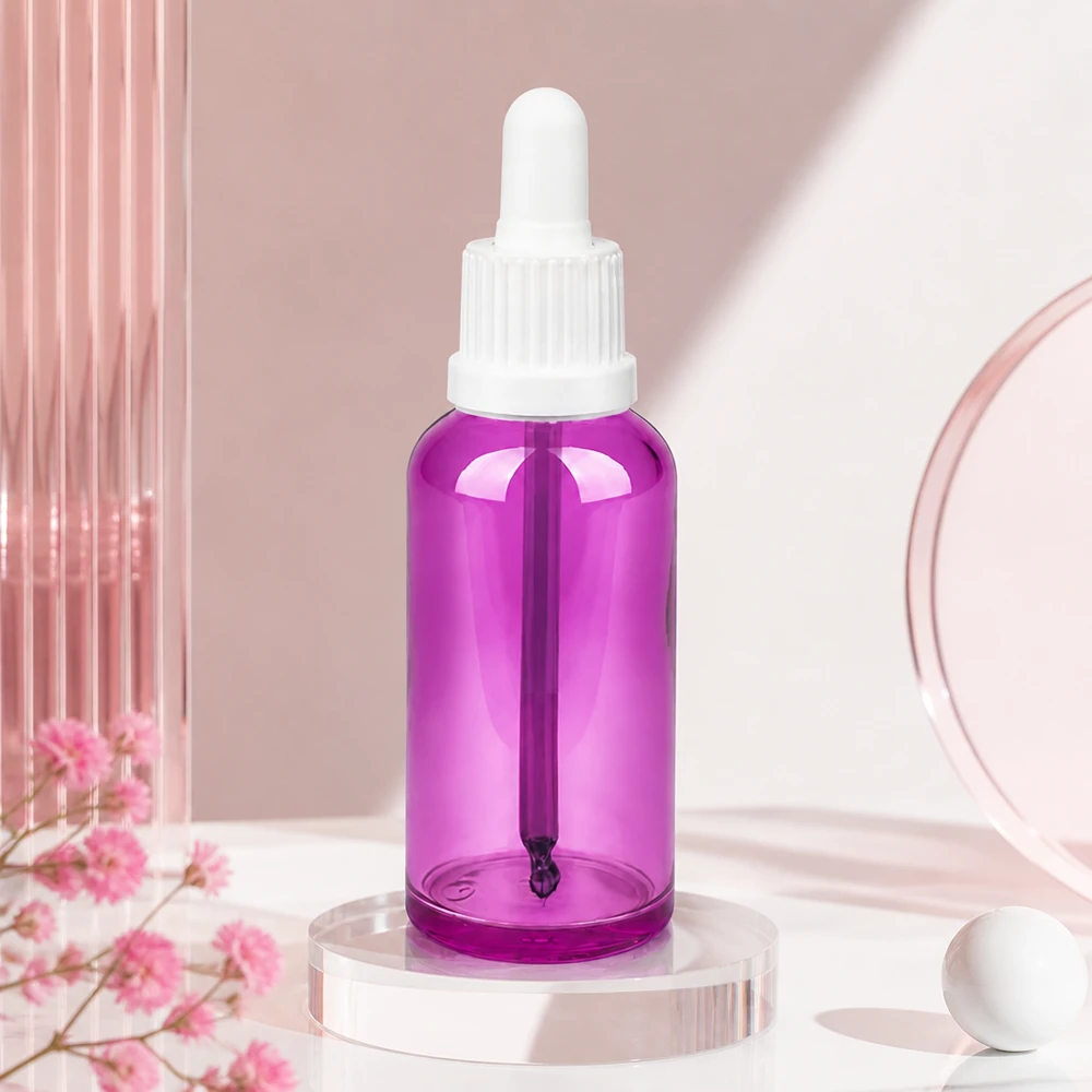 50ml pipettflaska vit Originality skruvkork PurpleLine UT18/50 50 ml kosmetikflaska av högkvalitativt violett glas med exakt doseringspipett