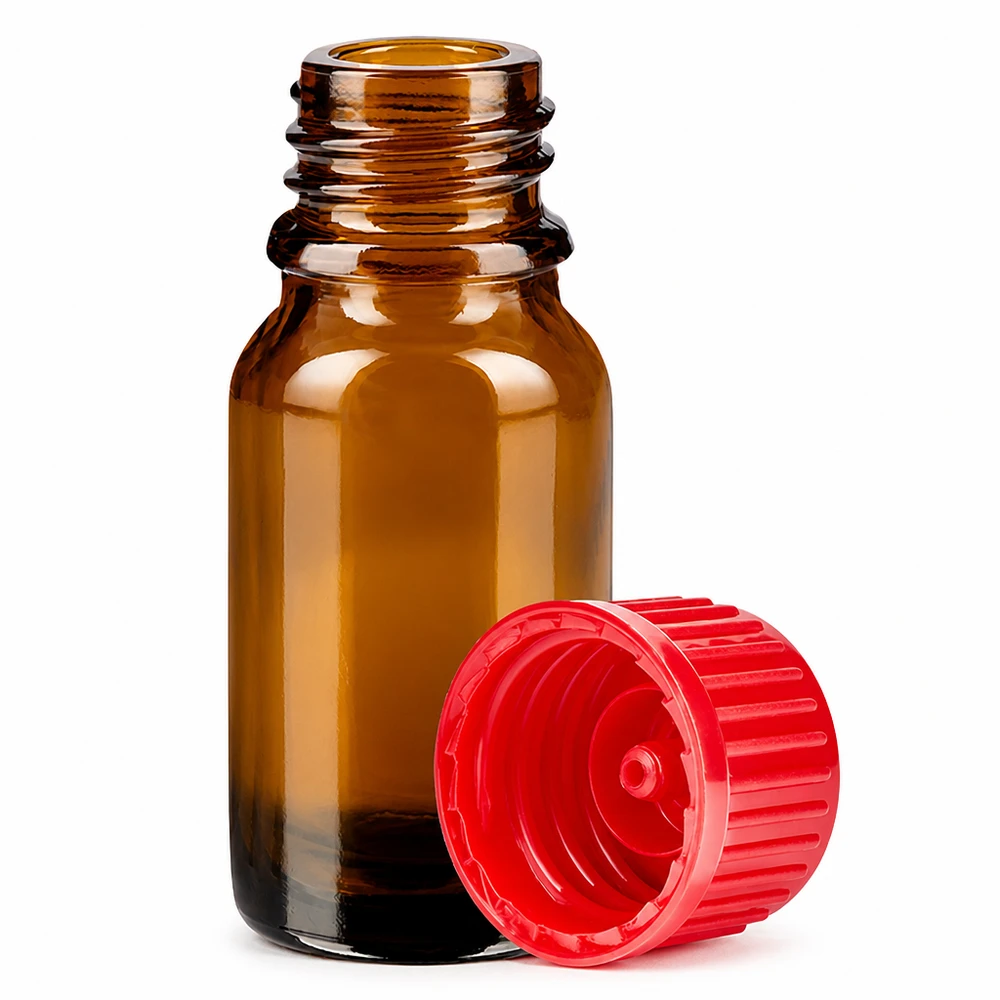 10ml flaska 11mm skruvkork röd standard BrownLine UT18/10 Liten 10 ml glasflaska i brunt med rött lock för exakt dosering av vätskor