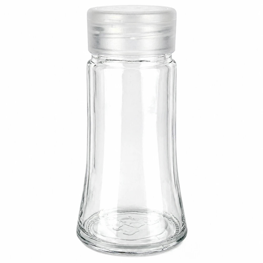 Salt- och kryddburk 95 ml med ströare, vit Tomt saltkar i glas, 95 ml, med vitt plastlock på vit bakgrund