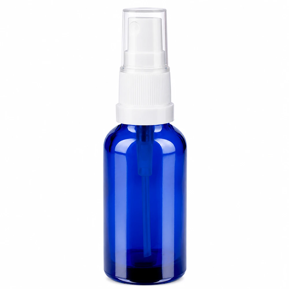 30 ml sprayflaska blå med vit pumpmekanism för kosmetika och vårdprodukter