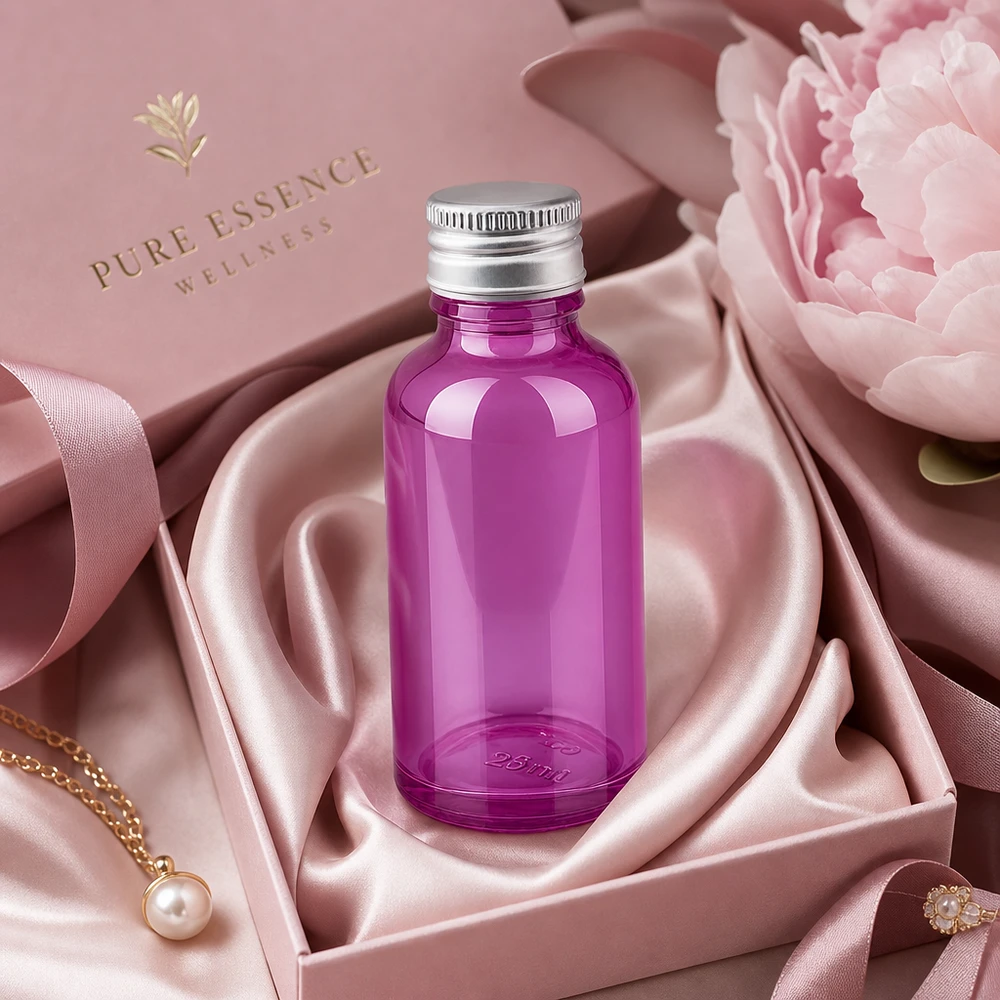 30ml flaska 11mm skruvkork aluminium-silver standard PurpleLine.UT18/30 Elegant violett glasflaska 30 ml med blank yta och premiumlock i aluminium