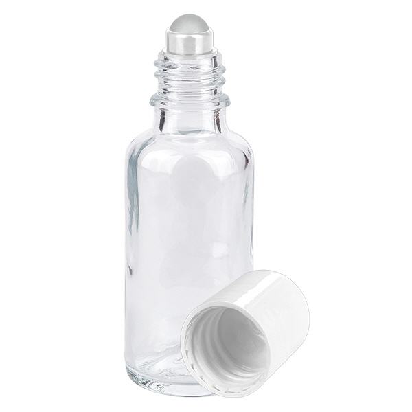 Apoteksflaska klar 30ml roll-on lock vit