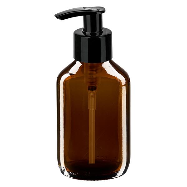 150ml medicinflaska brun, med dispenserpump svart ApoGlas 150ml medicinflaska brun, med dispenserpump svart ApoGlas