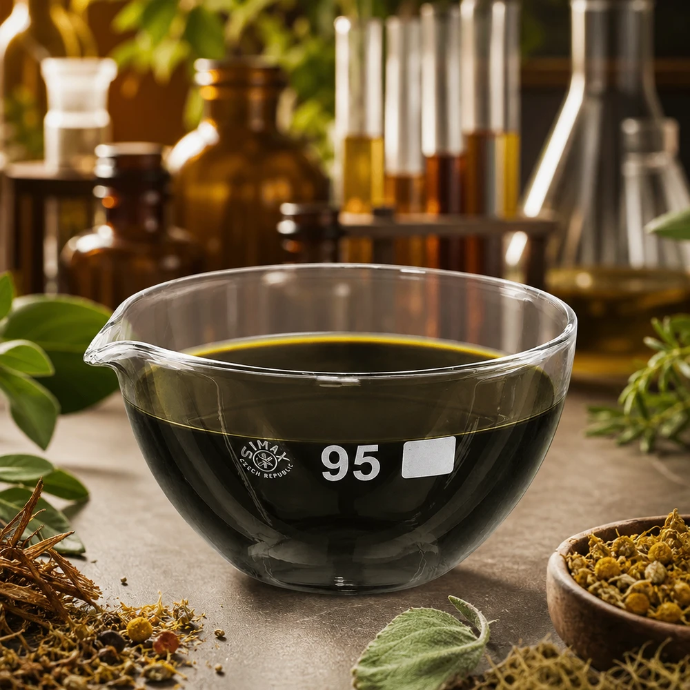 170ml indunstningsskål med pip av borosilikat ø95mm Transparent 170 ml laboratorieskål i borosilikat med pip för kemiska tillämpningar