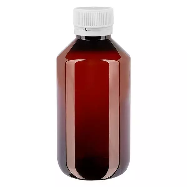 PET-flaska 200ml med vitt säkerhetslock, räfflat PET-flaska 200ml med vitt säkerhetslock, räfflat