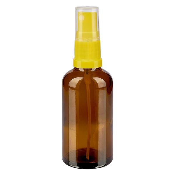 Apoteksflaska brun 50ml med gult spraylock Apoteksflaska brun 50ml med gult spraylock