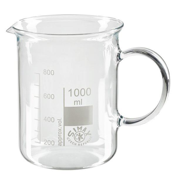 Bägare 1000 ml borosilikatglas, med handtag