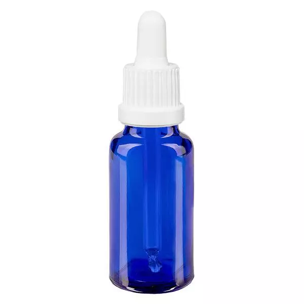 Apoteksflaska blå 20ml pipett vit manipuleringssäkert lock Apoteksflaska blå 20ml pipett vit manipuleringssäkert lock