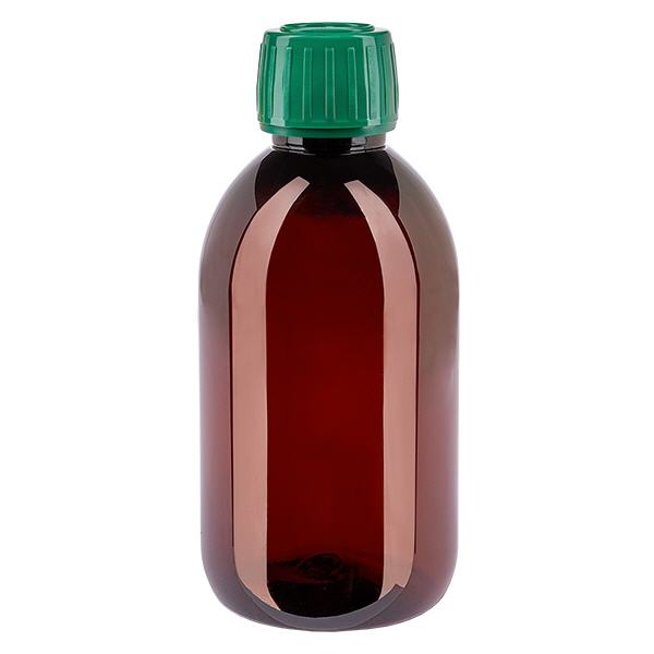 PET-flaska 250 ml med grönt kapsyl som inte kan manipuleras PET-flaska 250 ml med grönt kapsyl som inte kan manipuleras