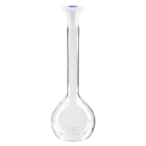 Volymetrisk kolv 100 ml med standardslipad skarv och PEHD-propp Volymetrisk kolv 100 ml med standardslipad skarv och PEHD-propp