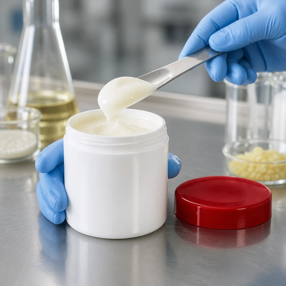 Salvburk 10g vit med rött skruvlock (polypropylen) Kosmetiktillverkning med vit 10 g salvorburk och rött skruvlock av PP-plast