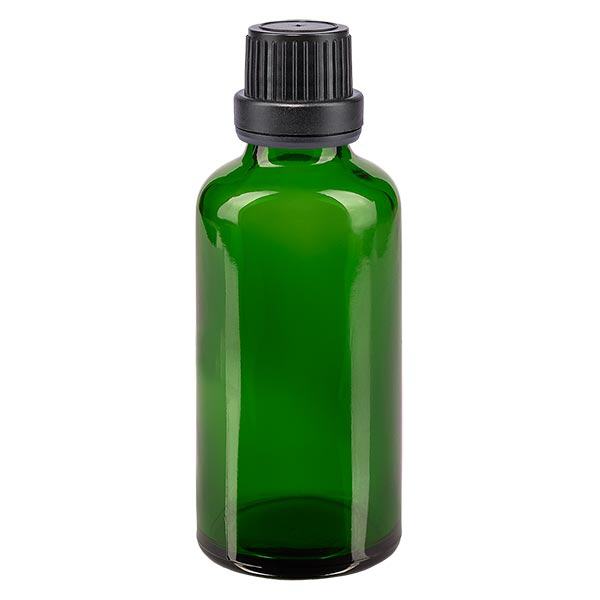 Apoteksflaska grön 50ml skruvlock svart säkerhetsförslutning Apoteksflaska grön 50ml skruvlock svart säkerhetsförslutning