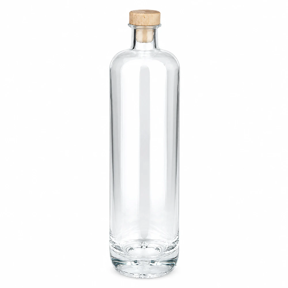 700 ml glasflaska Ella med kork med trähandtag UNiTWIST® 700 ml glasflaska Ella med trähandtag kork UNiTWIST transparent tom Produktfoto mot vit bakgrund