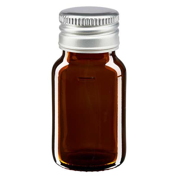 30 ml medicinflaska brun, med silverfärgat aluminiumlock ApoGlas 30 ml medicinflaska brun, med silverfärgat aluminiumlock ApoGlas