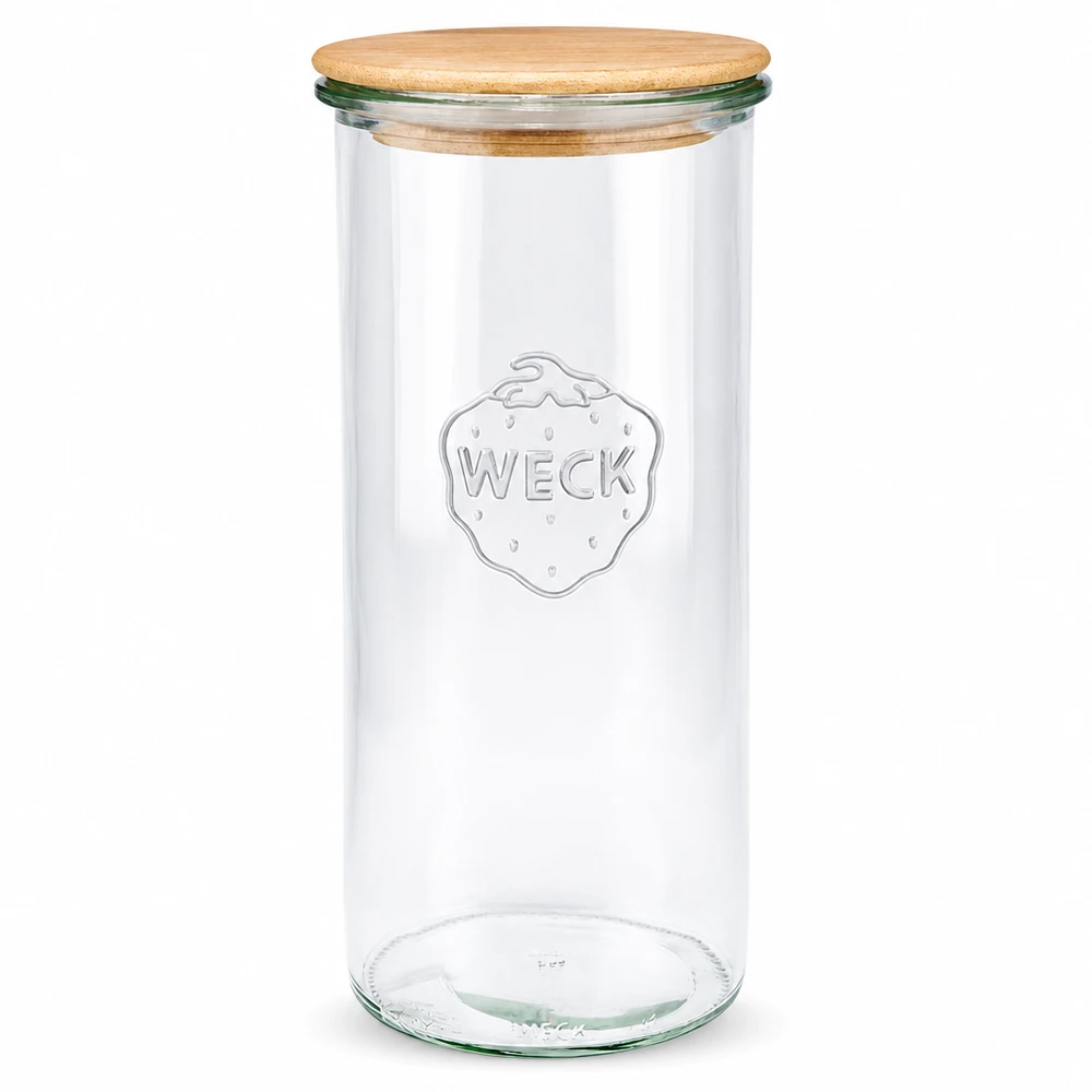 1500ml WECK RR100 Krossade glasögon med trälock WECK RR100 förvaringsburk 1500ml med trälock transparent förvaringsburk konserveringsburk rund