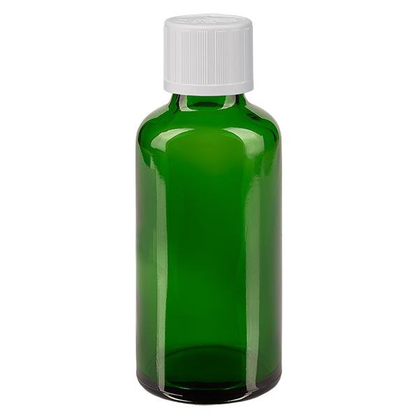 Apoteksflaska grön 50ml skruvkork vit barnsäker standard Apoteksflaska grön 50ml skruvkork vit barnsäker standard