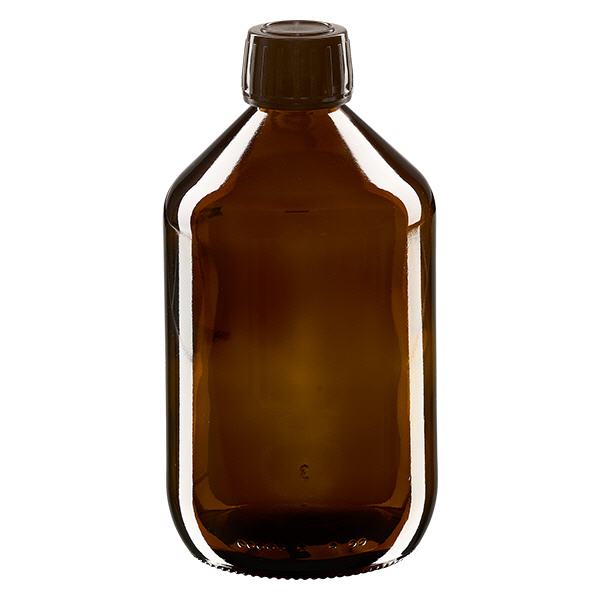 500 ml medicinflaska brun, brun kapsyl med säkerhetsring ApoGlas 500 ml medicinflaska brun, brun kapsyl med säkerhetsring ApoGlas