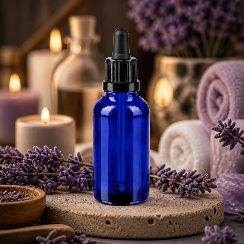 Högkvalitativ 30 ml pipettflaska i elegant blå färg för aromaterapi och eteriska oljor