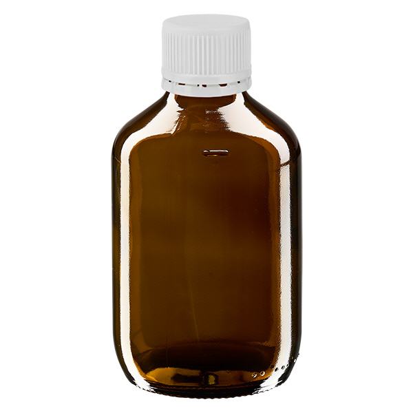 200 ml medicinflaska brun, vitt lock med säkerhetsring ApoGlas 200 ml medicinflaska brun, vitt lock med säkerhetsring ApoGlas