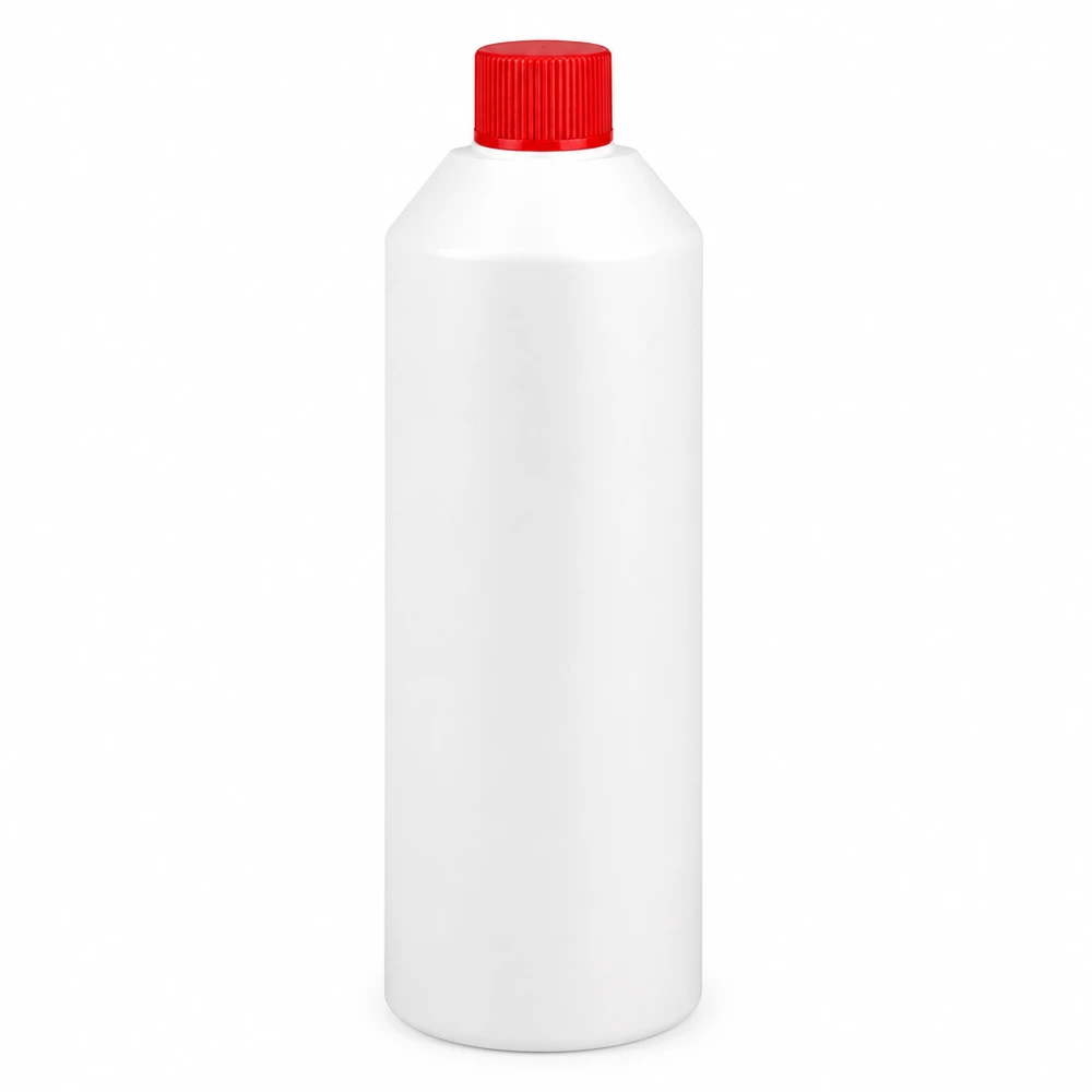 Apoteksflaska HDPE 250ml vit, med rött skruvlock Apoteksflaska 250 ml, HDPE, vit med rött skruvlock för farmaceutiska tillämpningar