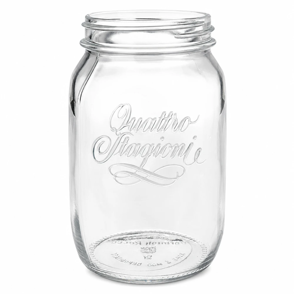1000ml rund burk "Quattro Stagioni" QS86mm 1000 ml Quattro Stagioni konserveringsburk av klarglas med skruvgänga för konservering och förvaring