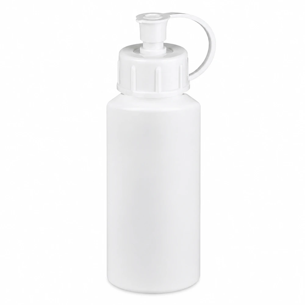 Apoteksflaska HDPE 30ml vit med spraylock Vit HDPE-apotekflaska, 30 ml, med sprutlock och säkerhetsring