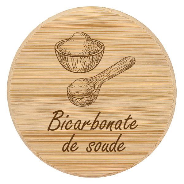 Couvercle en bois "bicarbonate of soda" för WECK RR60